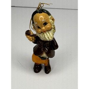 Vintage Gnome  Hard Plastic Figure Miniature Christmas Ornament